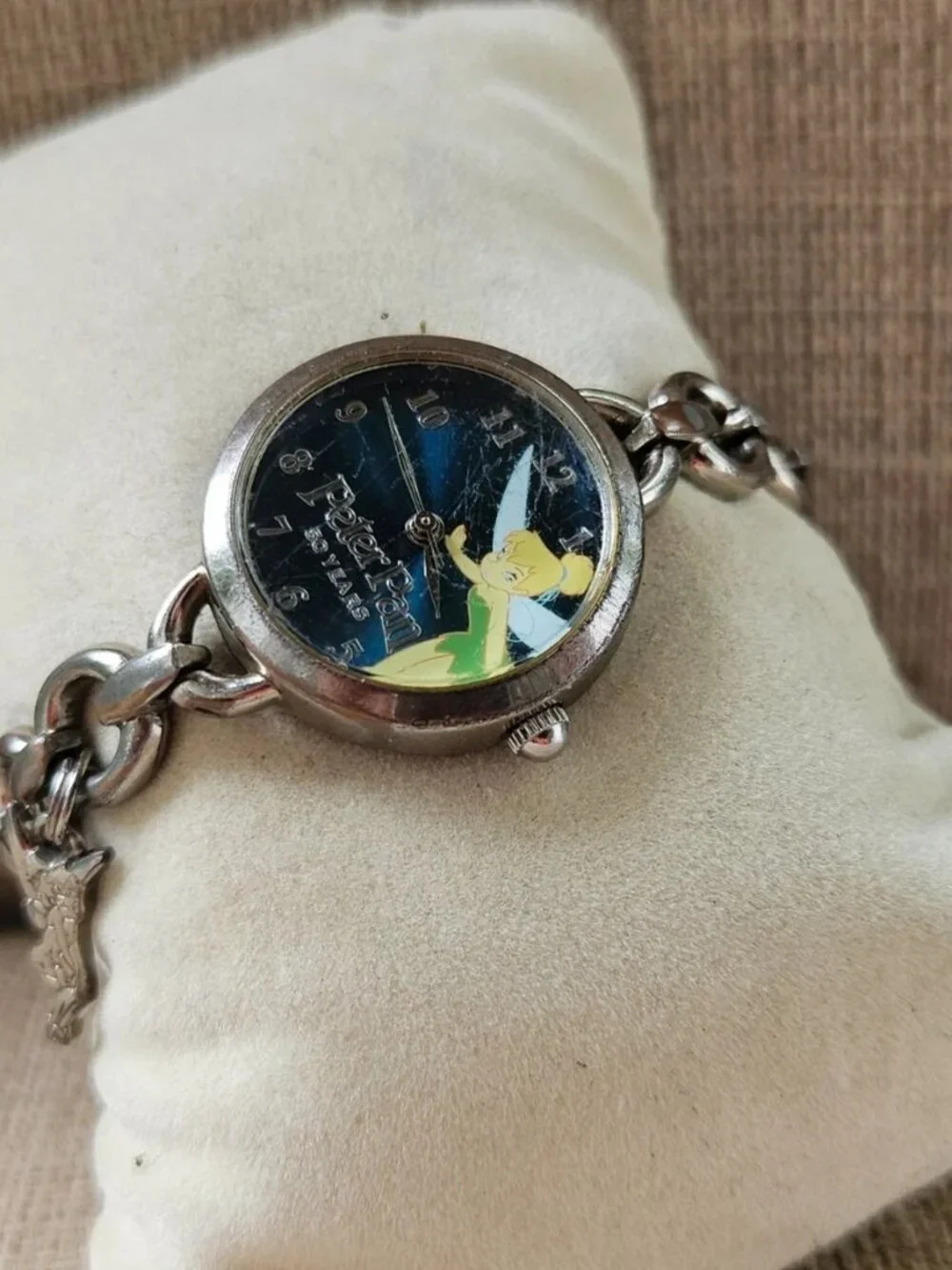 Disney Peter Pan Women Wristwatch Silver Tone Metal Strap 50 Years Wrist Watch